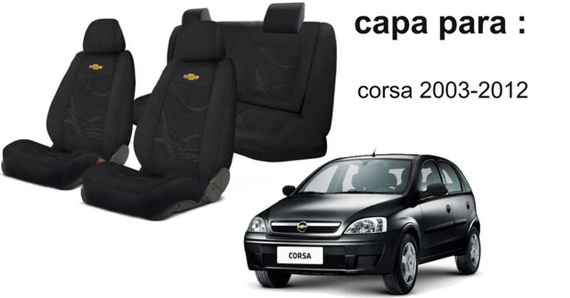 Imagem de Conjunto Capas Tecido Elegantes Corsa 2003+2012 + Volante + Chaveiro GM