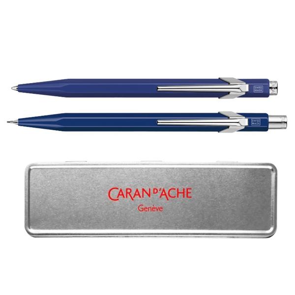 Imagem de Conjunto Caran d'Ache Caneta + Lapiseira Classic Azul Safira + Estojo Metálico