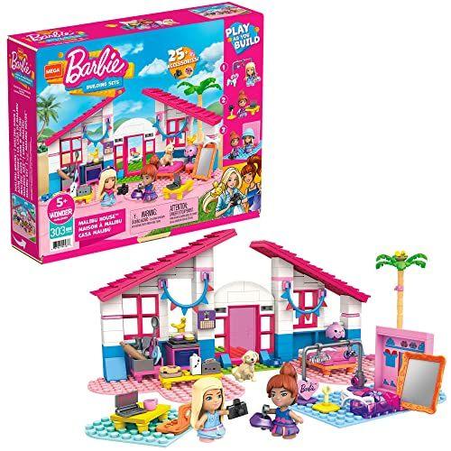 Imagem de Conjunto Casa Malibu Barbie Mega, 303 bricks, acessórios, 2 bonecas, 1 filhote, 2 pássaros. Presente para crianças a partir de 5 anos