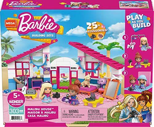 Imagem de Conjunto Casa Malibu Barbie Mega, 303 bricks, acessórios, 2 bonecas, 1 filhote, 2 pássaros. Presente para crianças a partir de 5 anos