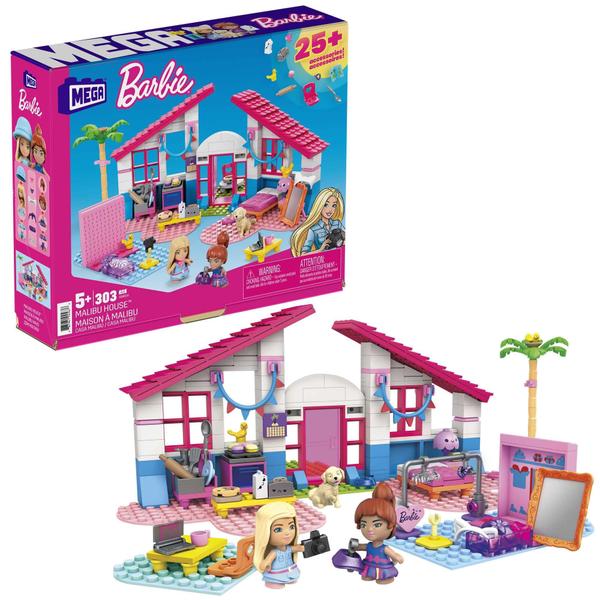 Imagem de Conjunto Casa Malibu Barbie Mega, 303 bricks, acessórios, 2 bonecas, 1 filhote, 2 pássaros. Presente para crianças a partir de 5 anos