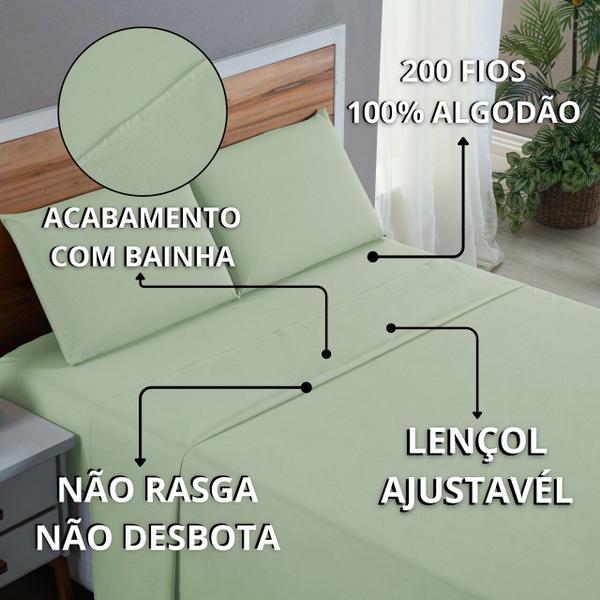 Imagem de Conjunto Casal 4 Peças 200 Fios Jogo de Lençol Algodão com Elástico Roupa de Cama Box