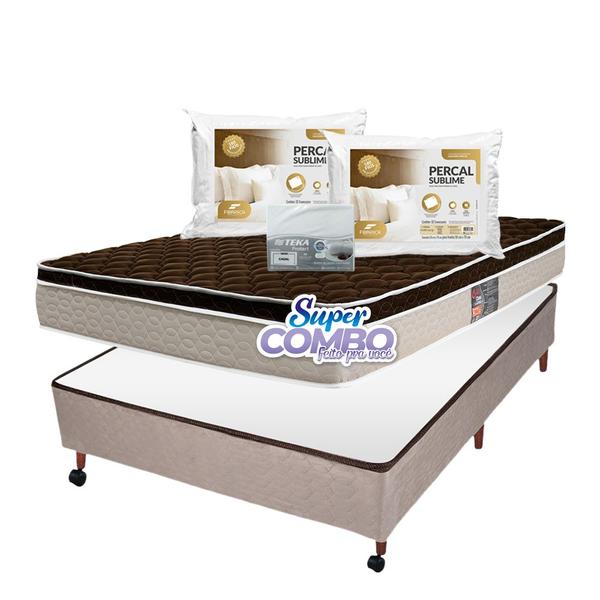 Imagem de Conjunto Castor Molas Class Tecnopedic Brown One Face Box Castor Bege Casal 138x188x65cm - Super Combo Feito pra Você!