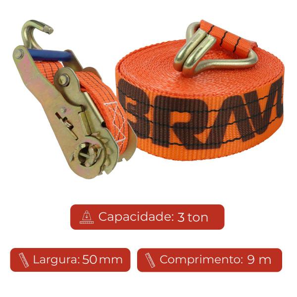 Conjunto Catraca Nacional 3 Ton + Cinta 9 Metros Gancho J - BRAVUS Imagem de Conjunto Catraca Nacional 3 Ton + Cinta 9 Metros Gancho J