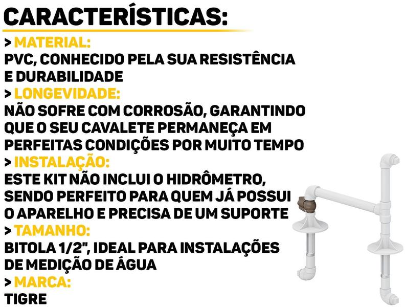 Imagem de Conjunto Cavalete Pvc Para Instalação De Hidrômetro Medidores De Água Bitola 1/2 Polegadas Tigre 