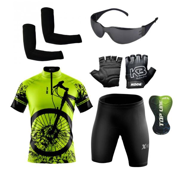 Imagem de Conjunto Ciclismo Camisa e Bermuda + Par de Luvas + Óculos de Proteção + Par de Manguitos