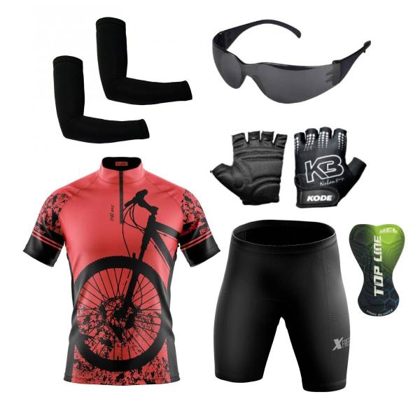 Imagem de Conjunto Ciclismo Camisa e Bermuda + Par de Luvas + Óculos de Proteção + Par de Manguitos