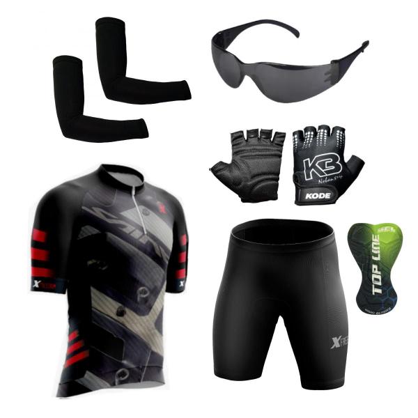 Imagem de Conjunto Ciclismo Camisa e Bermuda + Par de Luvas + Óculos de Proteção + Par de Manguitos