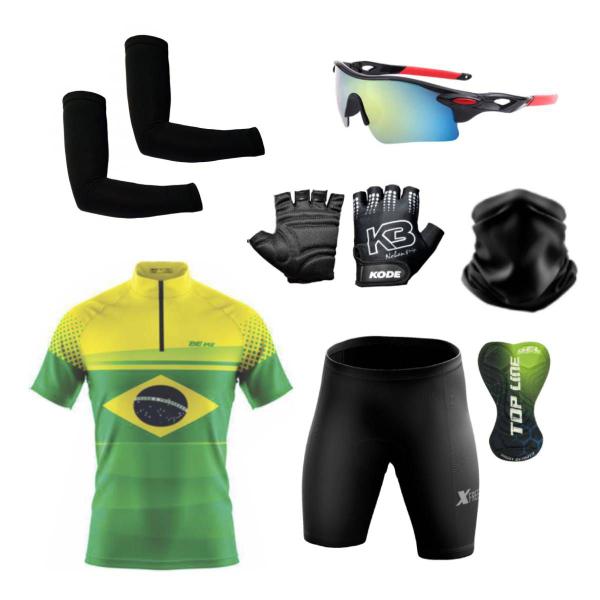 Imagem de Conjunto Ciclismo Camisa e Bermuda +Par de Luvas + Óculos Esportivo +  Par de Manguitos + Bandana