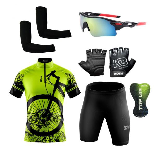 Imagem de Conjunto Ciclismo Camisa e Bermuda + Par de Luvas + Óculos Esportivo + Par de Manguitos