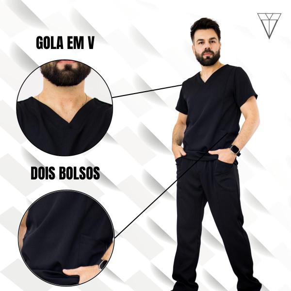 Imagem de Conjunto Cirurgico Hopitalar Scrub Masculina + Jaleco Masculino Gola Padre Manga Longa