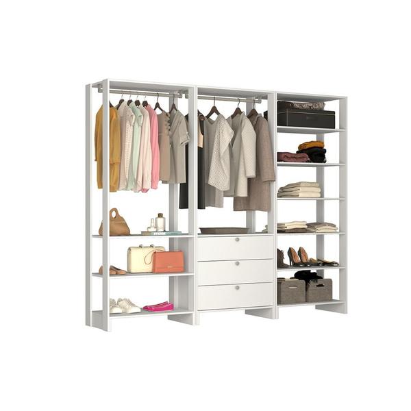 Imagem de Conjunto Closet Branco 2,40m 2 Cabideiros Cômoda Imbutida