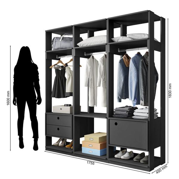 Imagem de Conjunto Closet Modulado com 3 Cabideiros 1 Porta 2 Gavetas Titan Móveis Leão