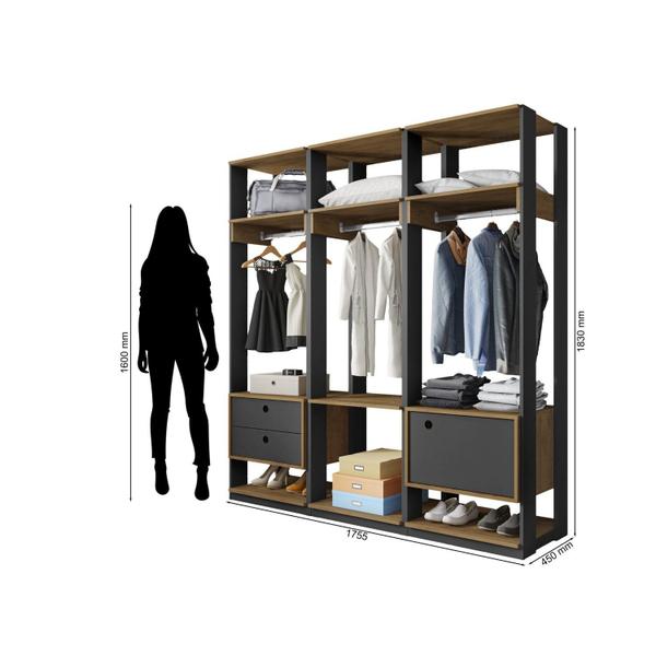 Imagem de Conjunto Closet Modulado com 3 Cabideiros 1 Porta 2 Gavetas Titan Móveis Leão