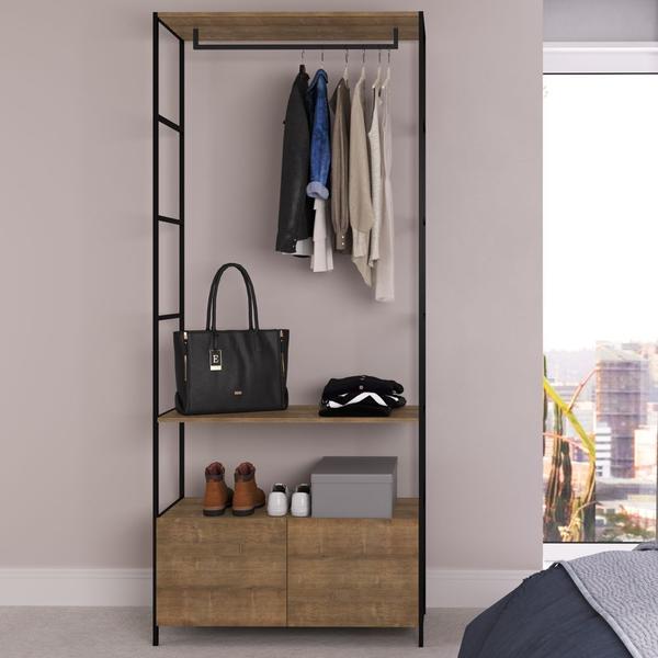 Imagem de Conjunto Closet Modulado em Estilo Industrial com 2 Estantes 1,35m 27801 Steel Quadra Artesano