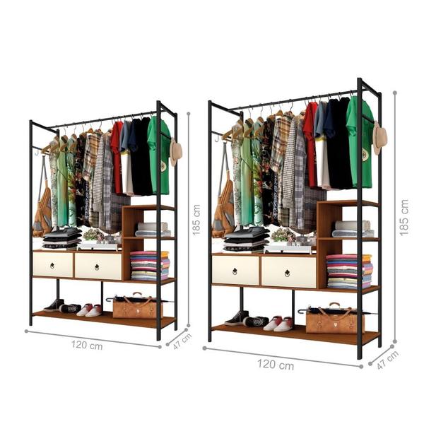 Conjunto Closets Industriais Magali Preto Canela Off White - CasaH Imagem de Conjunto Closets Industriais Magali Preto Canela Off White