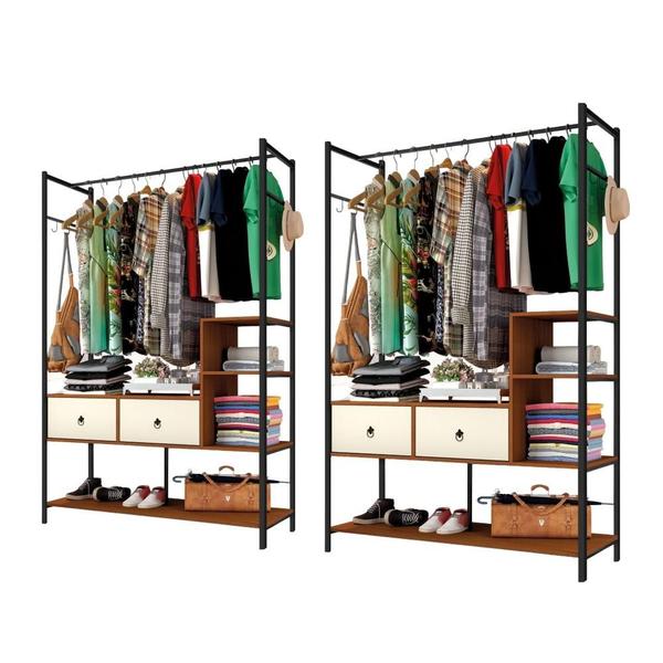 Conjunto Closets Industriais Magali Preto Canela Off White - CasaH Imagem de Conjunto Closets Industriais Magali Preto Canela Off White