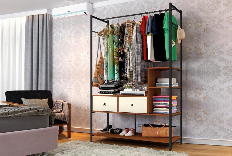 Conjunto Closets Industriais Magali Preto Canela Off White - CasaH Imagem de Conjunto Closets Industriais Magali Preto Canela Off White