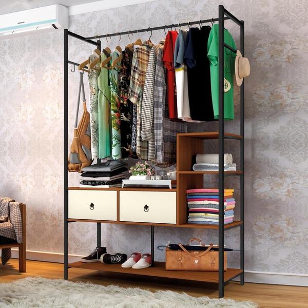 Conjunto Closets Industriais Magali Preto Canela Off White - CasaH Imagem de Conjunto Closets Industriais Magali Preto Canela Off White
