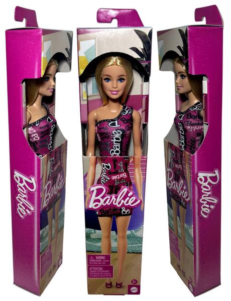 Imagem de Conjunto Colecionável Casal Bonecos Mattel : Boneca Menina Barbie Loira Fashion Vestido Rosa + Boneco Menino Ken Praia Loiro