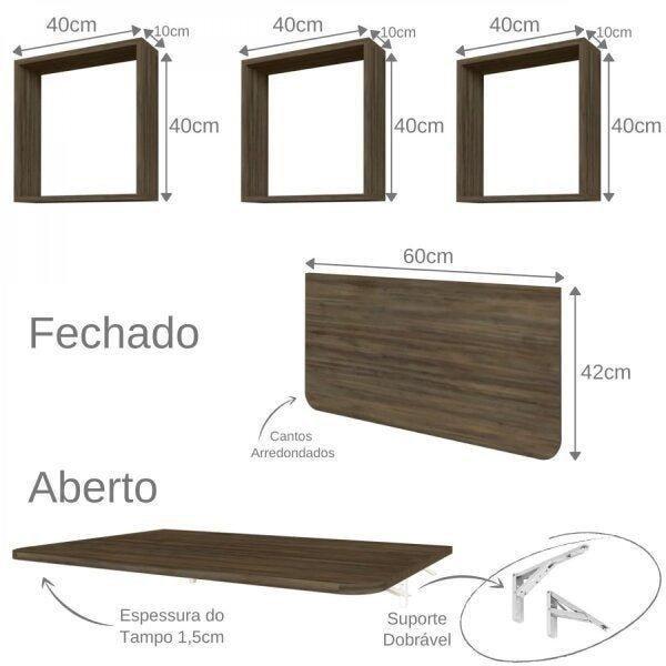 Imagem de Conjunto com 1 Mesa Dobrável 60cm e 3 Nichos Bramov Móveis Ameixa Negra