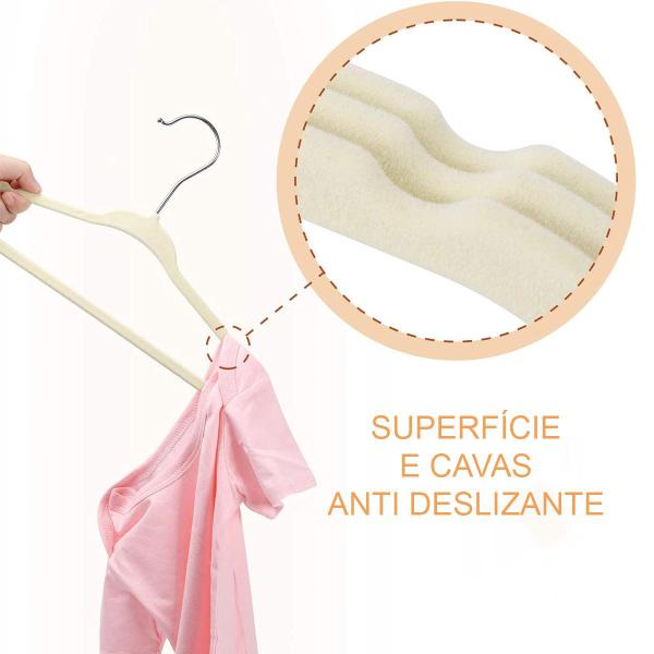 Imagem de Conjunto com 100 Cabides Bege Creme Veludo Antideslizante 