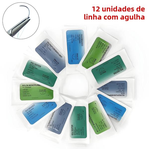 Imagem de Conjunto com 12 Unidades de Linha de Sutura Não Absorvível (75cm) - Poliéster e Polipropileno