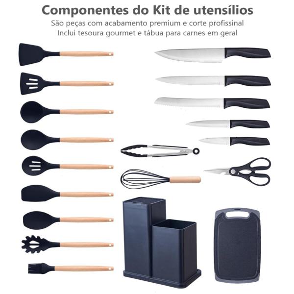 Imagem de Conjunto Com 19 Utensílios Cozinha Silicone Concha Espátula