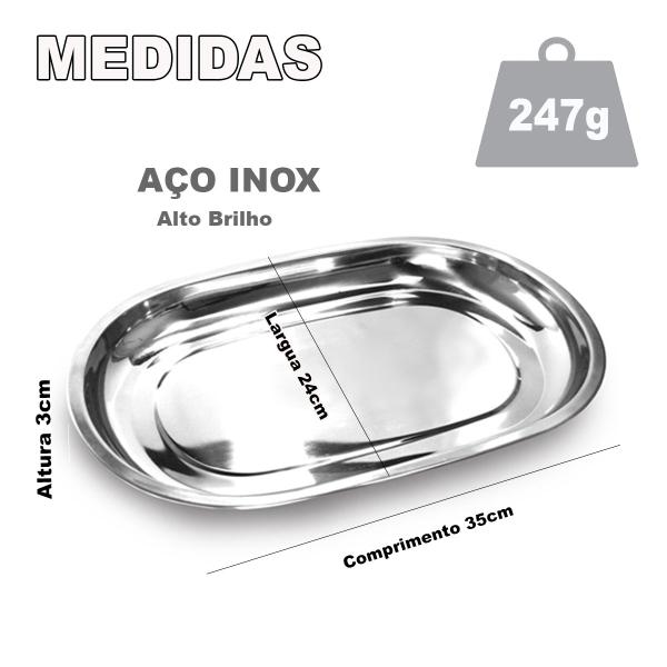 Imagem de Conjunto com 2 Baixela Oval de 30 e 35cm Bandeja em Aço Inox Travessa Servir Porções Restaurante Buffet