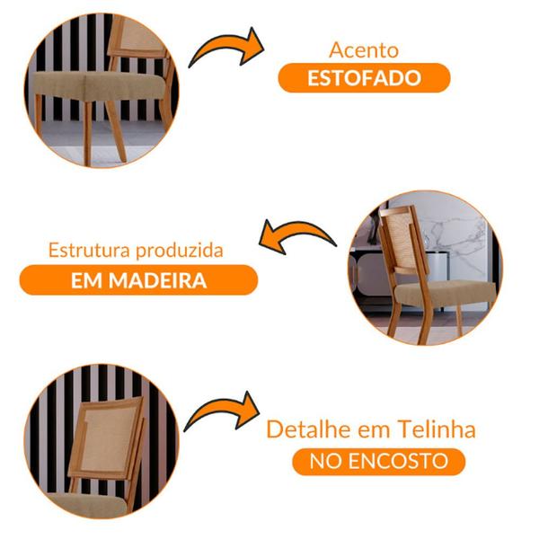 Imagem de Conjunto com 2 cadeiras Aila em Madeira Maciça para Sala de Jantar Moderna Mobília