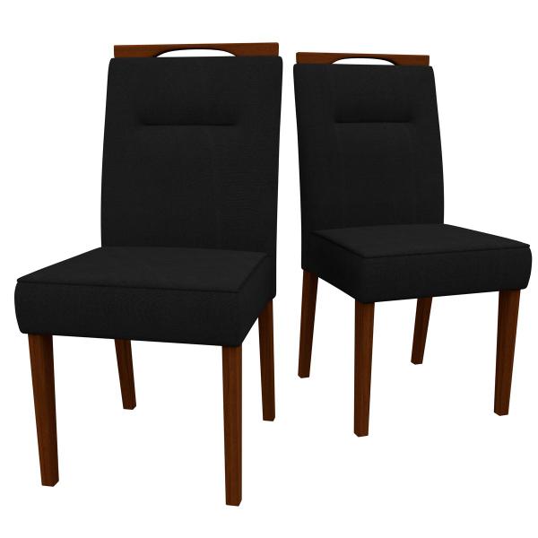 Imagem de Conjunto Com 2 Cadeiras Estofadas Lectus Madeira Maciça Cor Imbuia Veludo Preto VL07 New Ceval