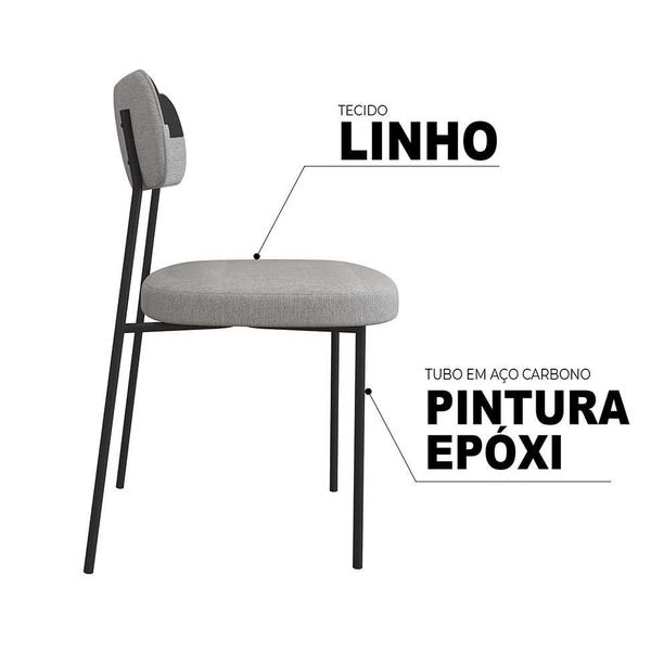 Imagem de Conjunto com 2 Cadeiras Mona Linho Cinza e Preto