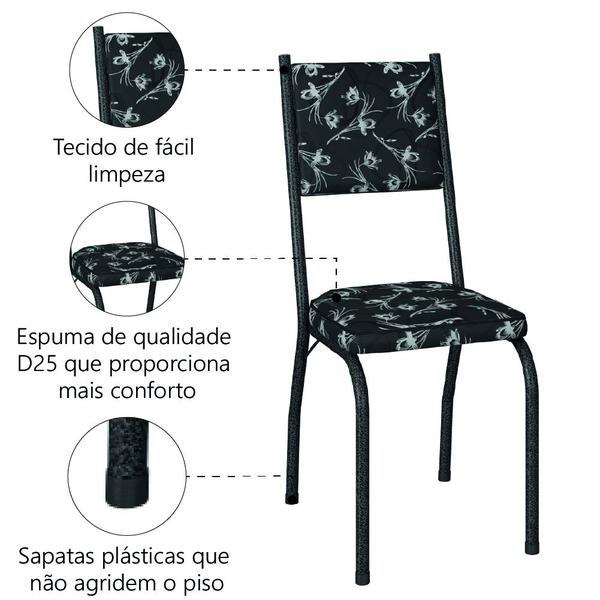 Imagem de Conjunto Com 2 Cadeiras Tubular Diana Preto Craquelado Assento Floral Artefamol