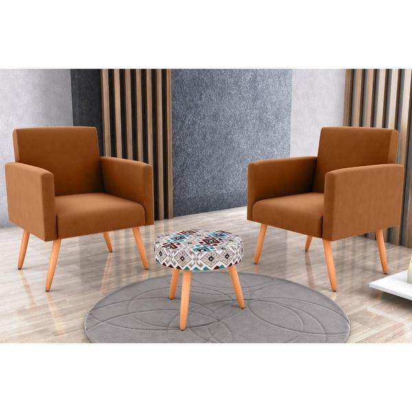 Imagem de Conjunto Com 2 Poltronas E 1 Puff Dallas Matrix Estampado/terracota