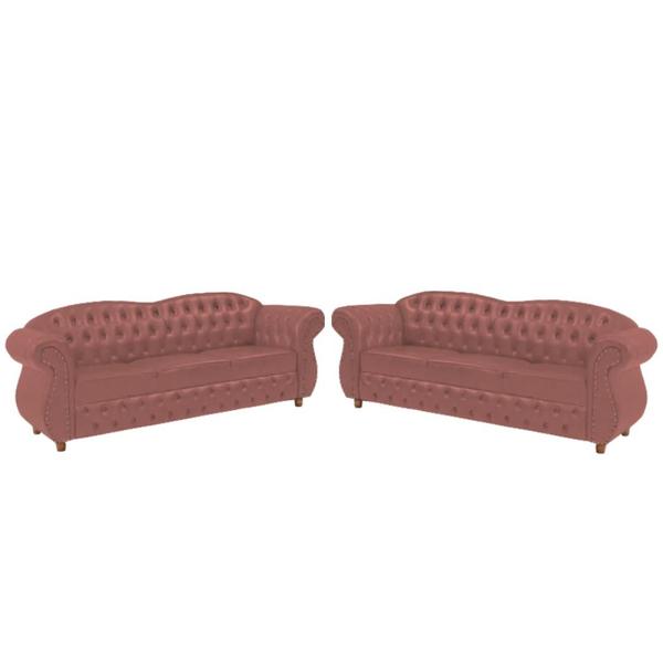 Imagem de Conjunto com 2 Sofás Chesterfield Merlo 3 lugares 2M - Veludo Rosa / Decoração, recepção, Barbearia, sala tv estar