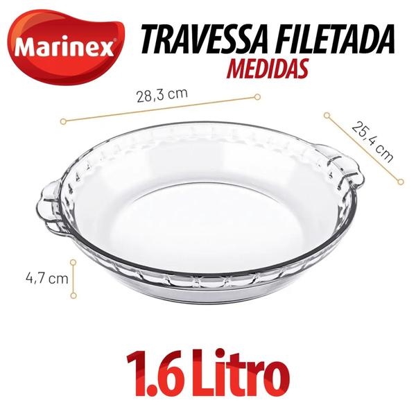 Imagem de Conjunto com 2 Travessas Filetadas Redondas de Vidro Temperado 1,3L e 1,6L