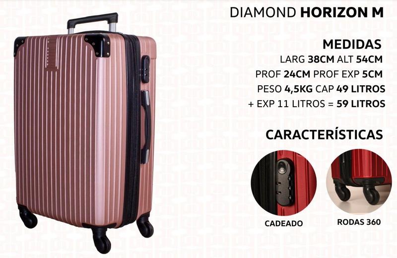 Imagem de Conjunto com 3 malas ABS de Viagem Linha Horizon Rosé