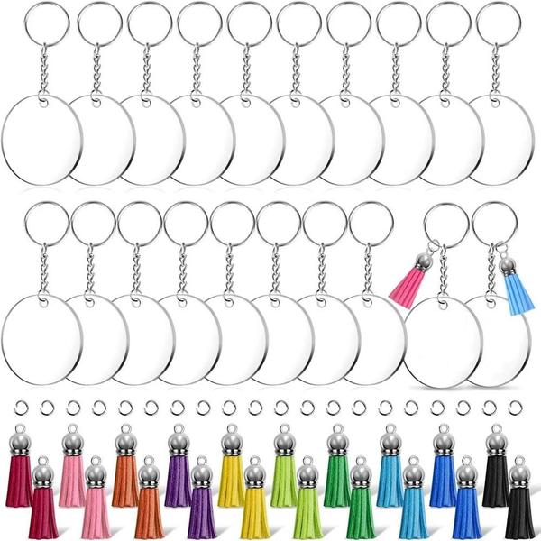 Imagem de Conjunto com 40 Chaveiros Acrílicos Transparentes - com Argolas e Pingentes de Couro