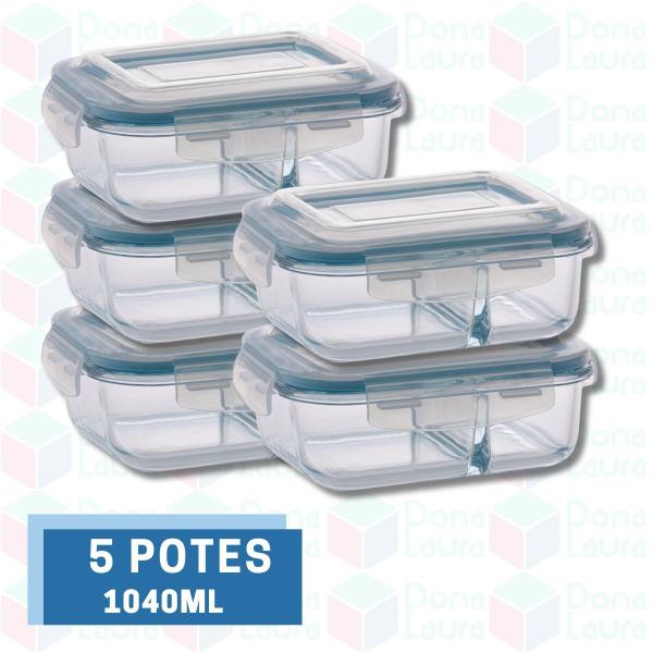 Imagem de Conjunto Com 5 Potes 1040ml Divisória Hermético Marmita