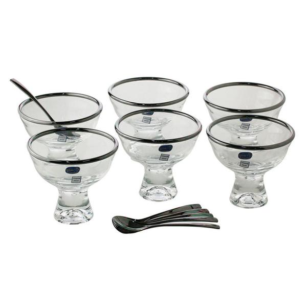 Imagem de Conjunto com 6 bowls de vidro e 6 colheres de inox para sobremesa Vera Black