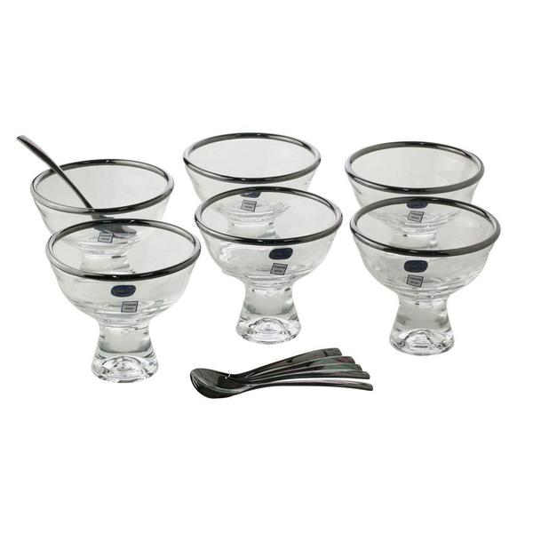 Imagem de Conjunto com 6 bowls de vidro e 6 colheres de inox para sobremesa Vera Black