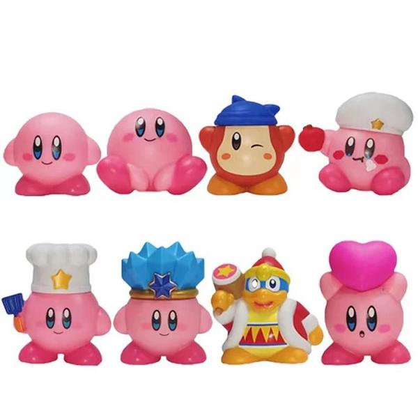 Imagem de Conjunto com 8 Figuras de Ação Kirby Rosa - Brinquedos fofos de PVC