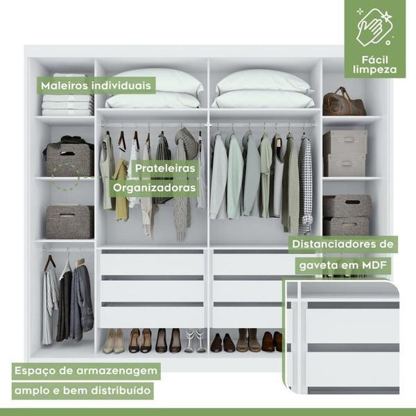 Imagem de Conjunto com Guarda-Roupa Casal com Espelho Toronto Plus e Cômoda Urban e Cama Casal Reali Branco