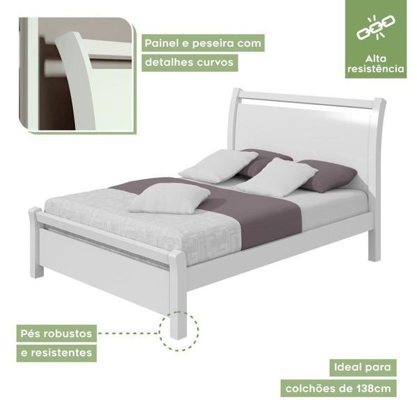 Imagem de Conjunto com Guarda-Roupa Velaris com Espelho e com Pés, Cômoda Vedrae Cama Casal Reali Branco