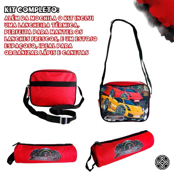 Imagem de Conjunto Com Mochila Lancheira Estojo Infantil Escolar Kit com 3 Peças Princesas Aranha e Carro Carrinho