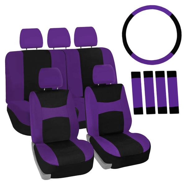 Imagem de Conjunto completo de capas de assento de carro FH Group, tecido roxo universal