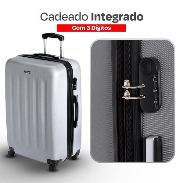 Imagem de Conjunto Completo De Viagem Malas Sestini Bordo e Média, ABS Premium, Rodas 360, Cadeado Integrado + Frasqueira + Kit Organizador + Garantia Sestini