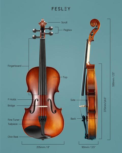 Imagem de Conjunto completo de violino Fiddle Fesley 4/4 Matt para iniciantes com estojo