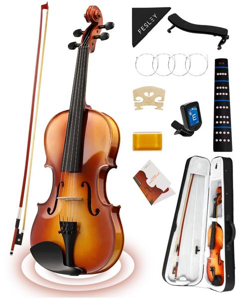 Imagem de Conjunto completo de violino Fiddle Fesley 4/4 para iniciantes com estojo