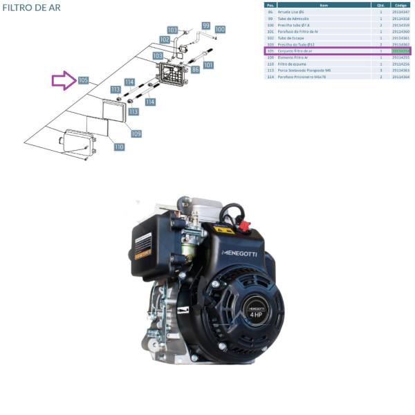 Imagem de Conjunto Completo Filtro de Ar do Motor á Gasolina 165 149cc